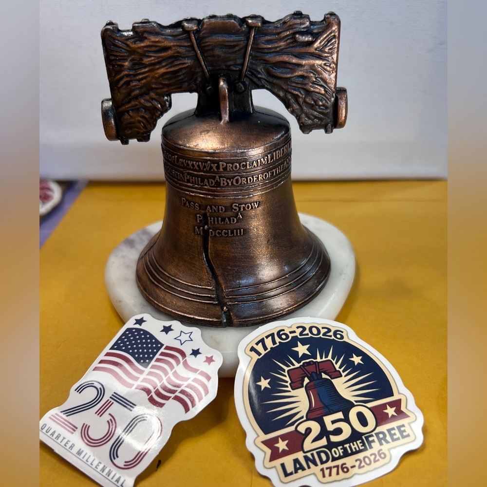Vintage Liberty Bell Figurine, 3.5 inch, with stickers